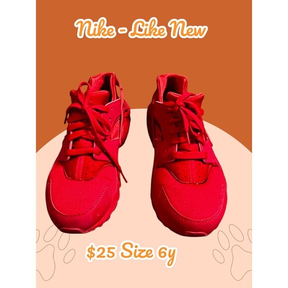 NIKE YOUTH AIR HUARACHE RUN # 654275-800 RED RUNNING SHOES SIZE 6Y - Picture 1 of 6